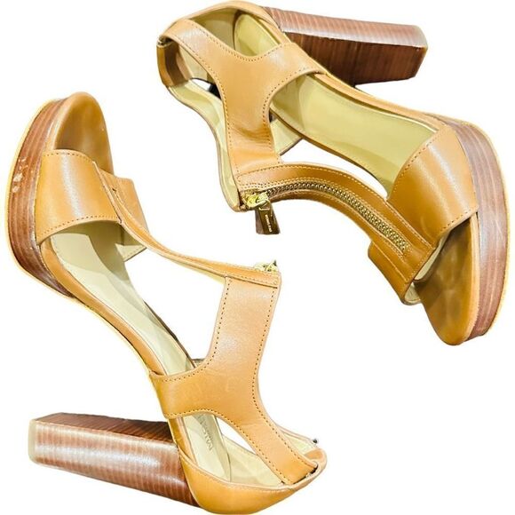 MICHAEL MICHAEL KORS Berkley T Strap Platform Vachetta Leather Sandals Size 6.5 - Picture 2 of 7